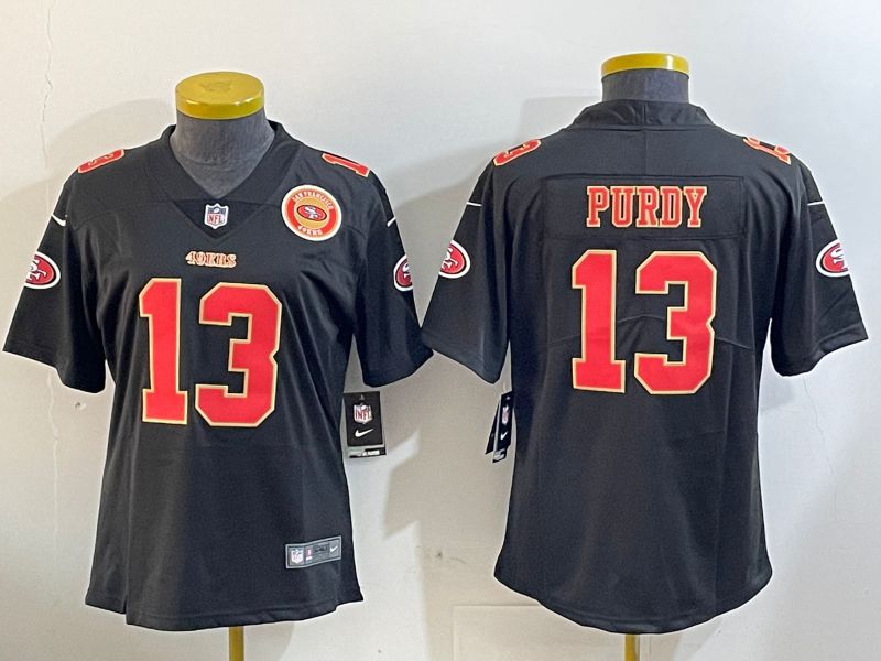 Women San Francisco 49ers 13 Purdy Black Gold 2024 Nike Vapor Limited NFL Jersey style 12024